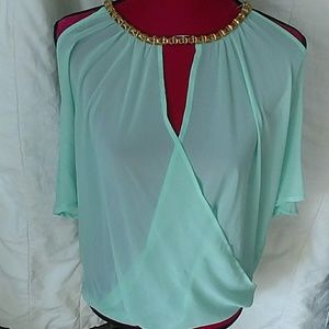 Turquoise and gold party top